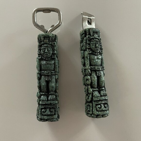 Aztec Mayan Totem Bottle Opener Green Tiki Vintage Resin Barware Luau Party - Picture 1 of 11